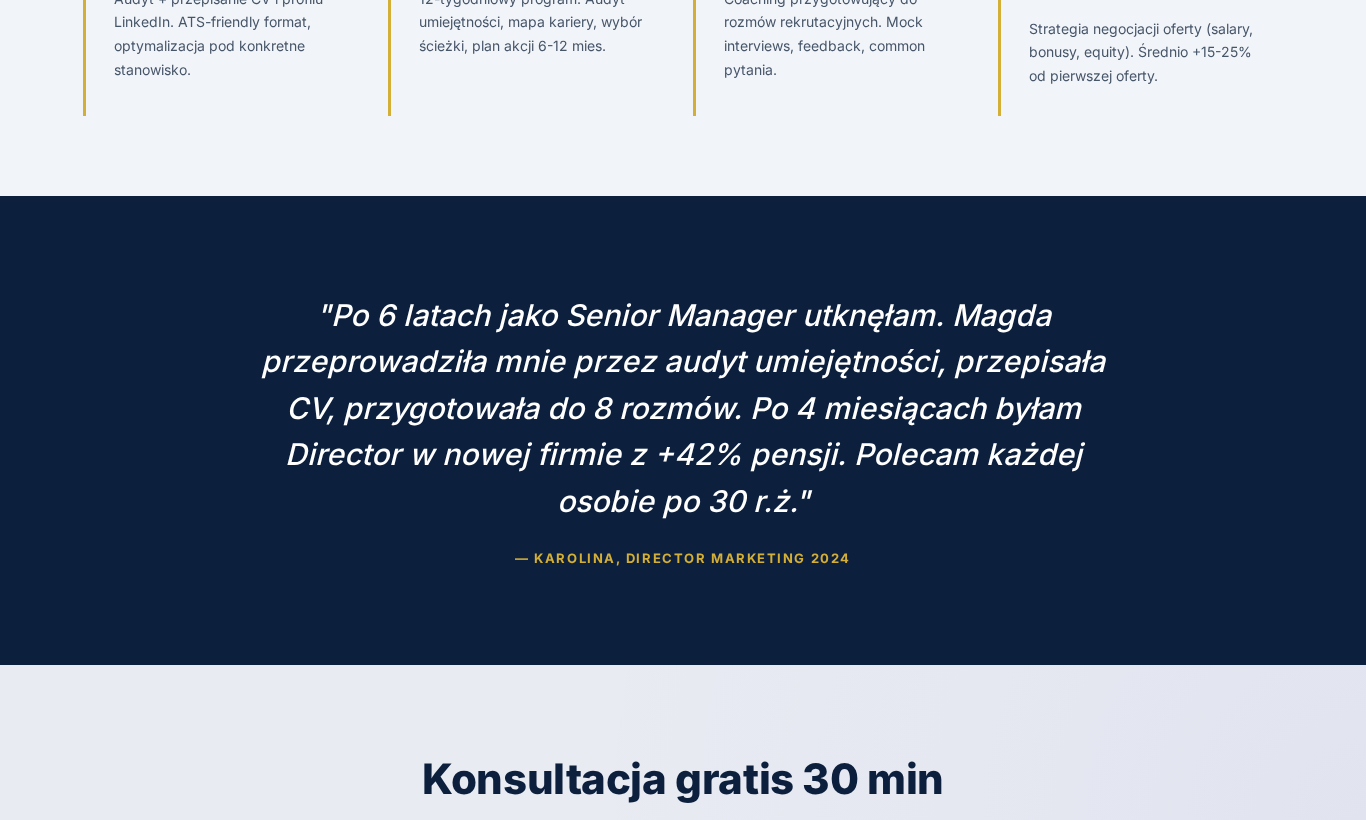 Career coach - programy, opinie klientów, success metrics