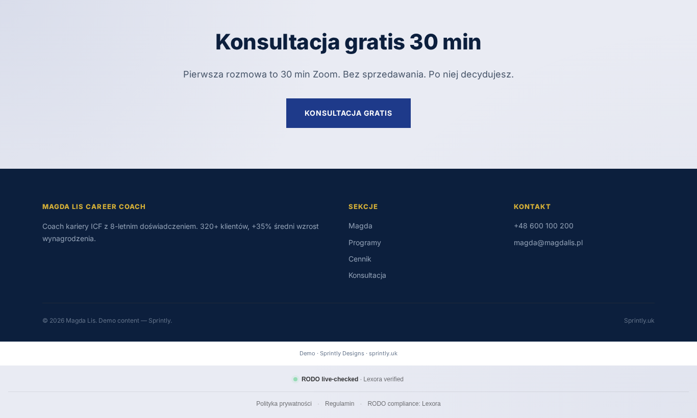 Career coach - formularz kontaktowy i kalendarz rezerwacji