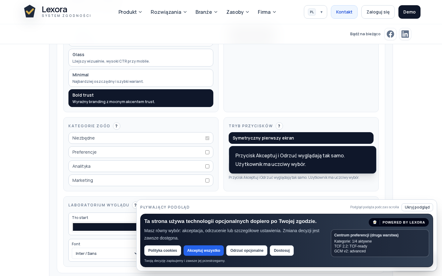 Lexora — Banner Builder (generator zgód cookies)
