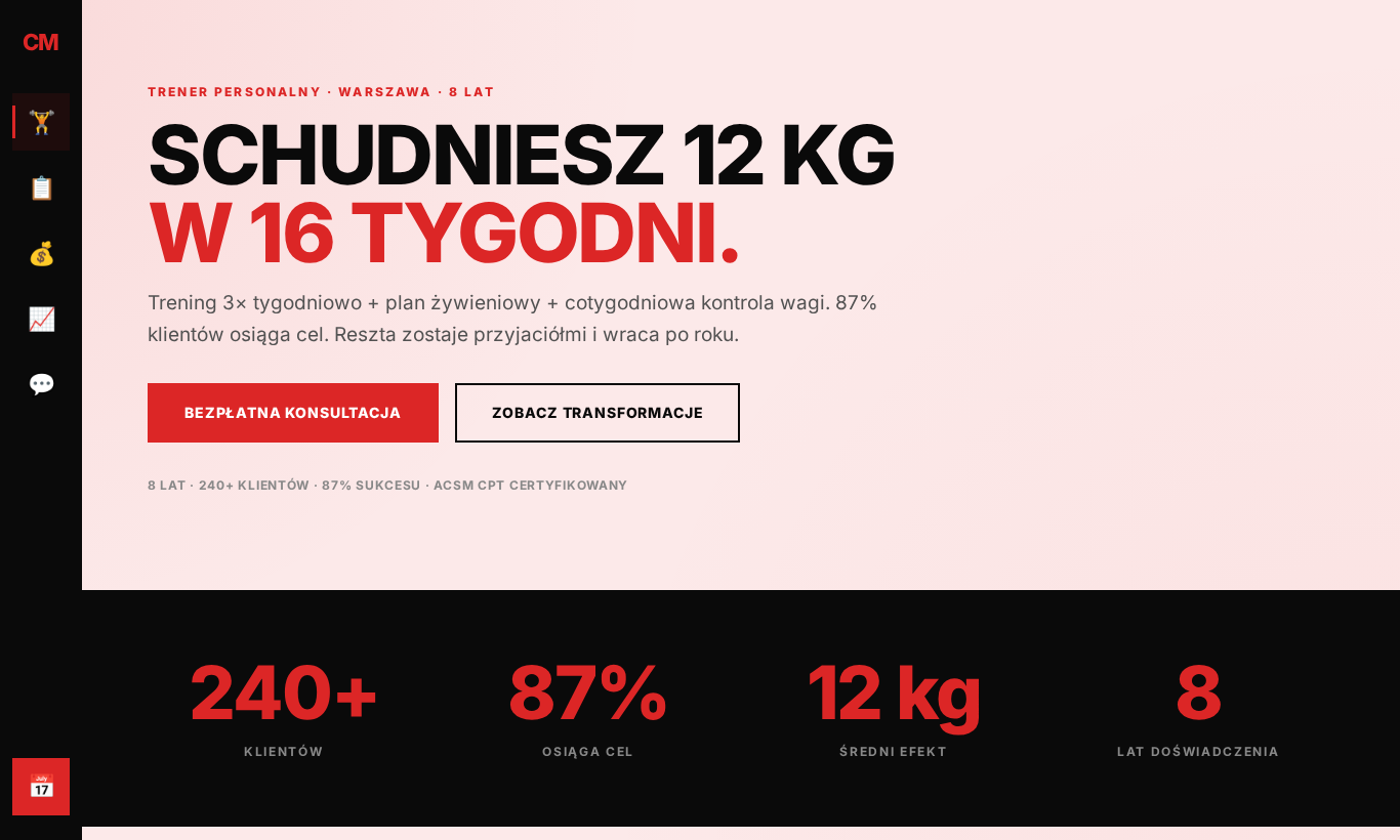 Personal trainer - hero z value proposition i CTA