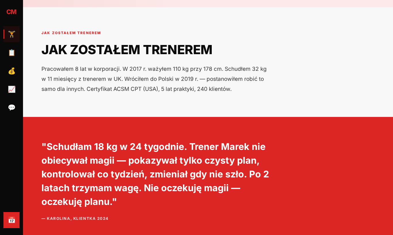 Personal trainer - sekcja programów i transformacji klientów